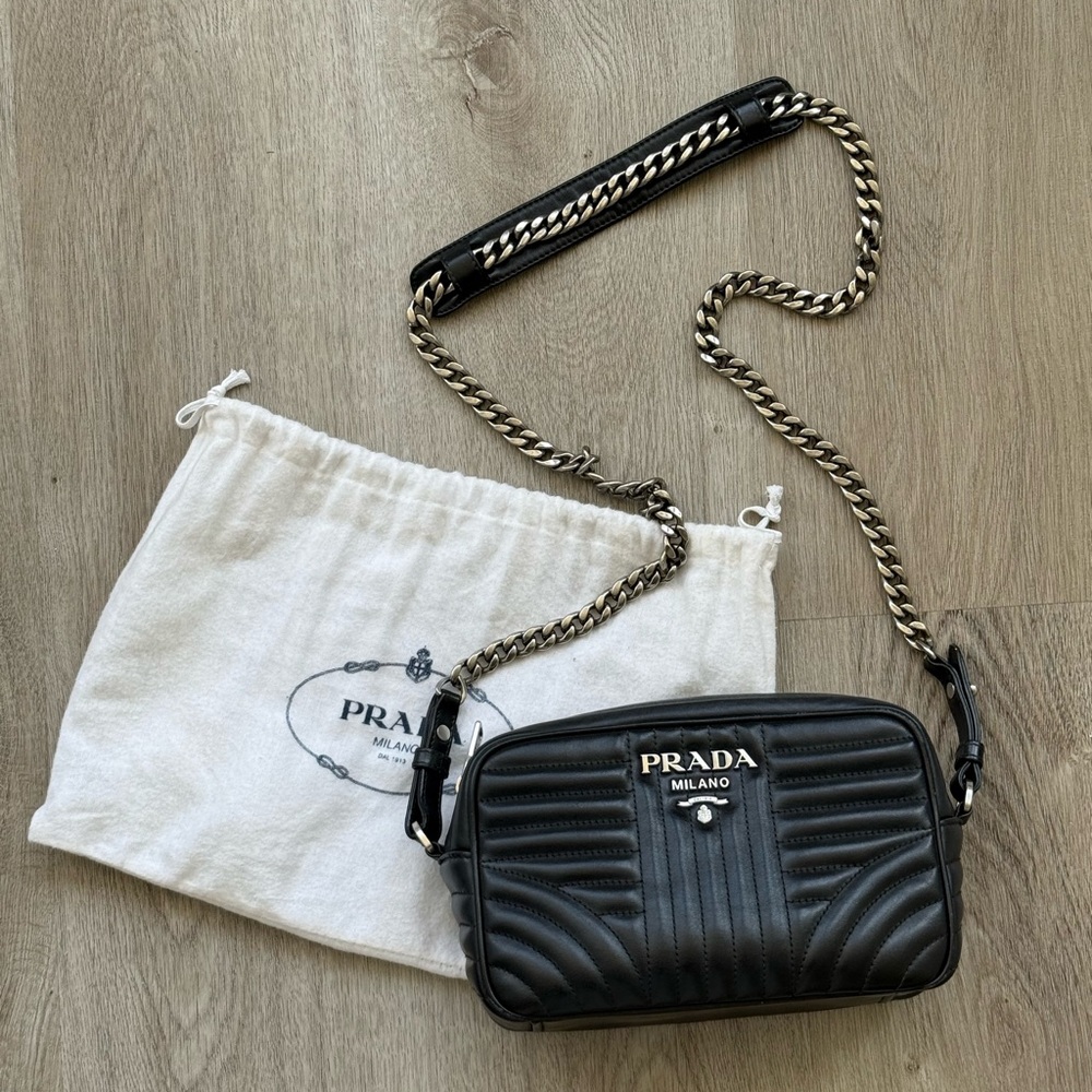 Black Prada Diagramme Leather Chain Crossbody Bag - Picture 2 of 10